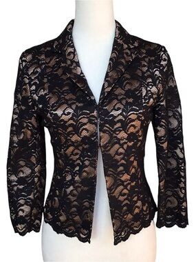 Cache Vintage Black Lace Nude Cropped Blazer Jacket